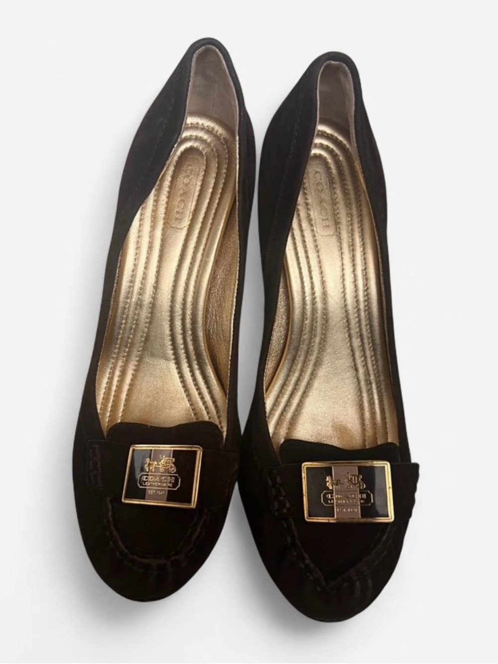 Coach Women's Brown Suede Heels with Gold Hardware | Size 7.5